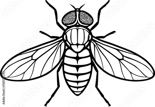 Line art vector of horsefly with broad wings and compound eyes, stylized contours, isolated on white