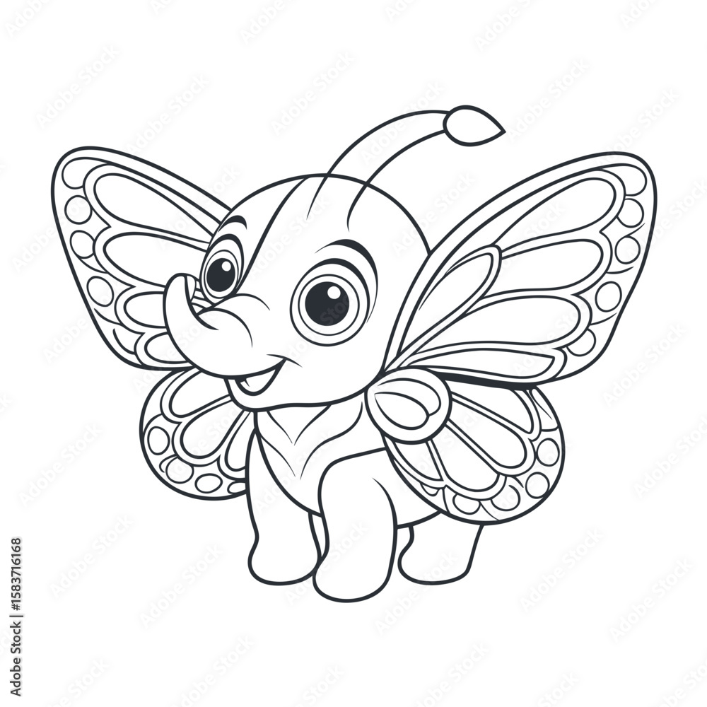 Fototapeta premium Baby Elephant with Butterflies Coloring Page