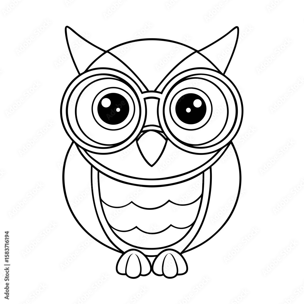 Fototapeta premium Baby Owl Wearing Glasses Coloring Page