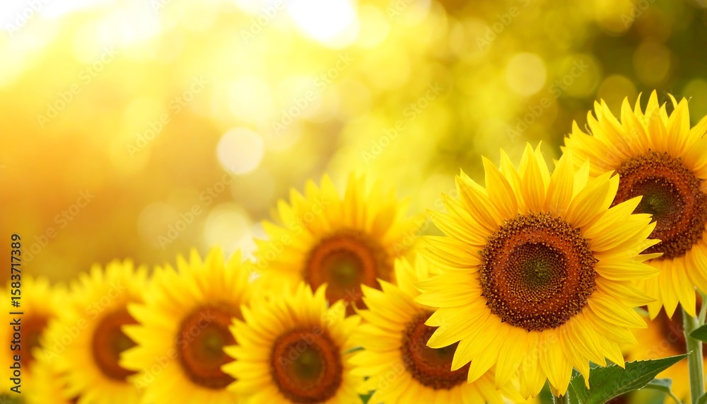 Fototapeta premium Sunflowers in a field bathed in sunlight