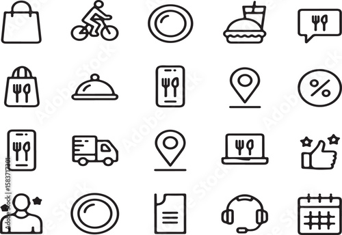 Food Delivery & Restaurant Icons Set (Clean Outline)