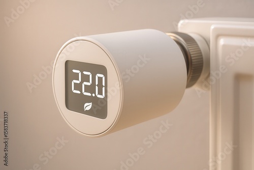 Closeup of a smart digital radiator valve for energy efficient home heating