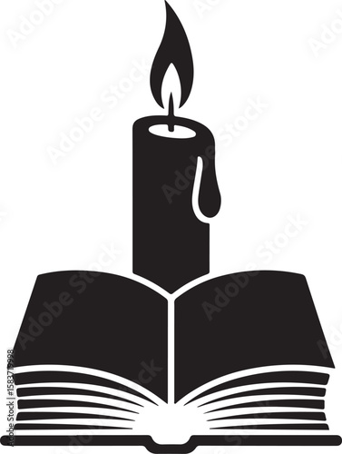 book with Candle Silhouette Icon, education Illustration, symbol of educational candle vector icon on white background.
