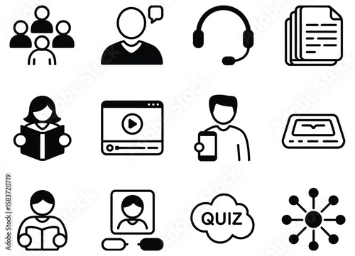 Flat icons for online education and remote communication applications