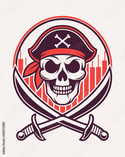 Retro skull with candlestick chart and cross for trading apparel design