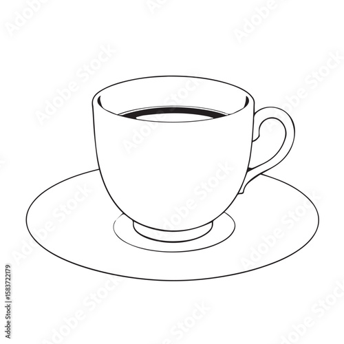 Simple line drawing of a coffee cup and saucer filled with dark liquid