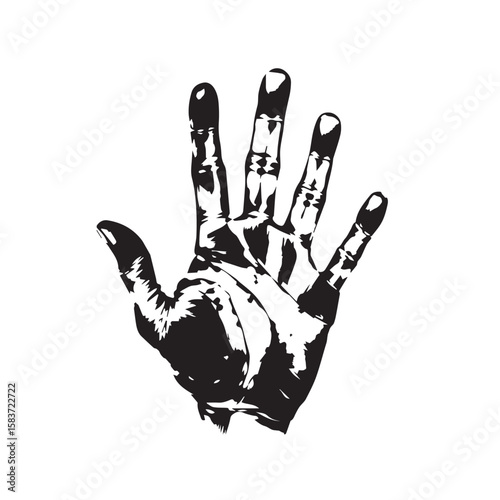 Stylized black and white human hand reaching out isolated on white background