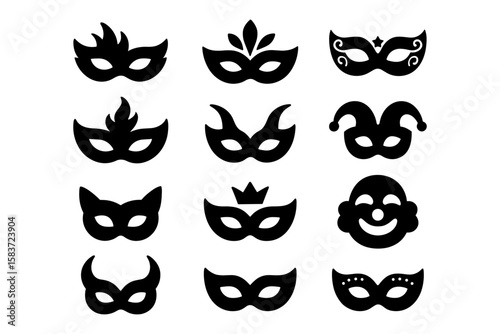 Variety of carnival mask silhouettes with unique designs and patterns