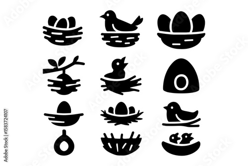 Collection of bird and nest silhouettes for nature and wildlife designs