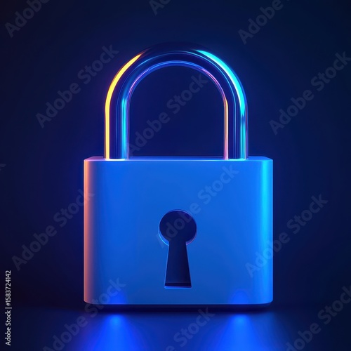 A sleek, blue-lit padlock symbolizing security and protection in a modern, high-tech style against a dark background.