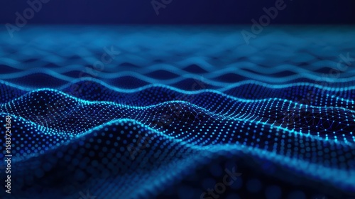 Digital blue wave pattern composed of glowing dots and lines forming a futuristic, abstract landscape on a dark background.