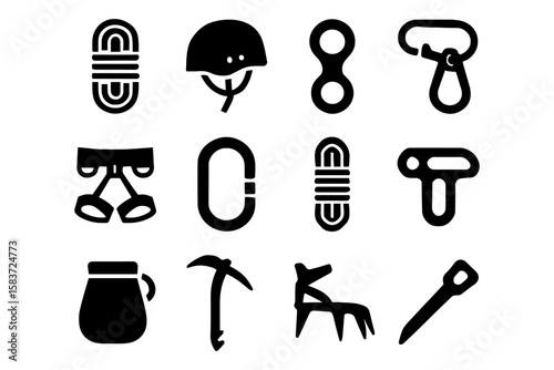 Essential climbing gear icons: flat design for adventure enthusiasts