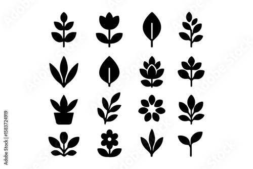 Minimalist floral silhouettes collection: nature inspired icons for design