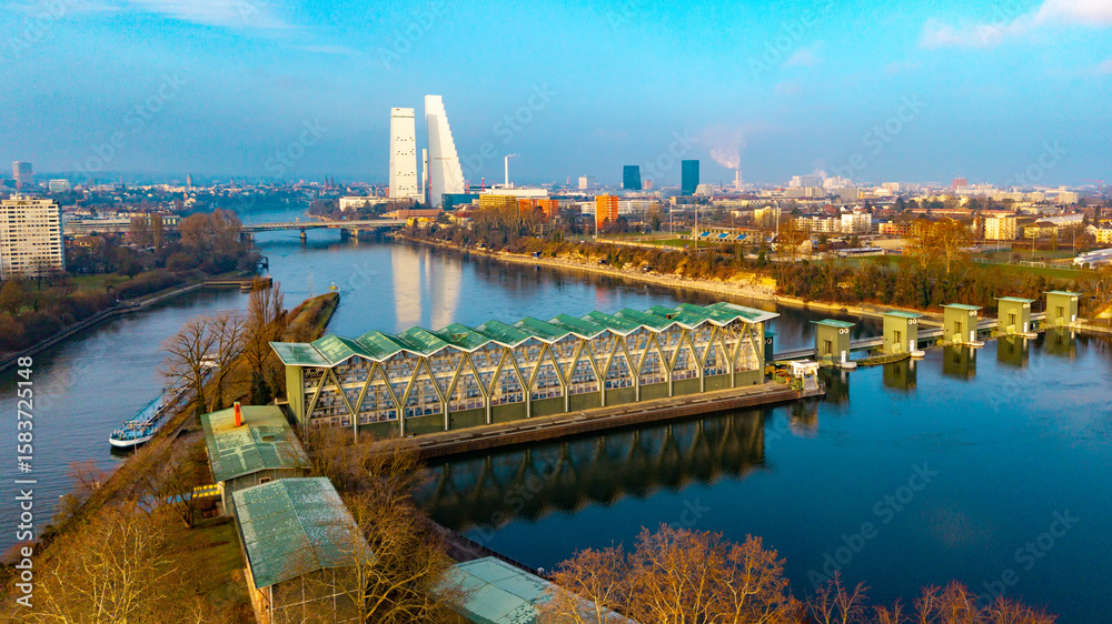 Fototapeta premium Basel with Birsfelden river power station