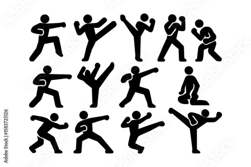 Dynamic martial arts silhouette collection showcasing various action poses