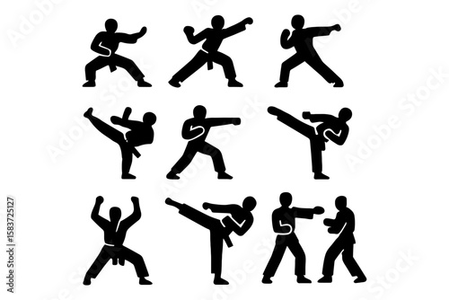 Dynamic martial arts silhouettes in action for fitness and training concepts