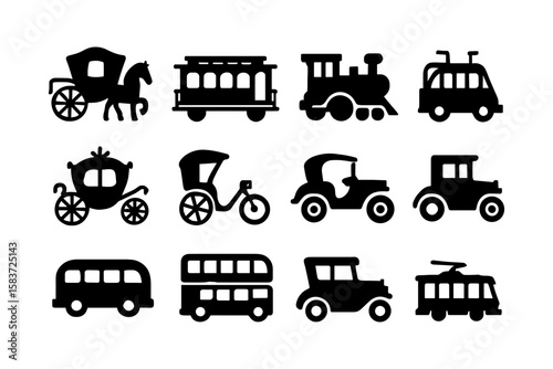 Silhouette collection of historical and modern vehicles for creative projects