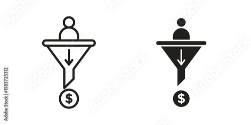 Sales funnel icons designed in filled, outline, line and stroke style