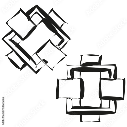 Abstract geometric forms. Overlapping shape Vector. Fragmented modern element. Dynamic graphic illustration.