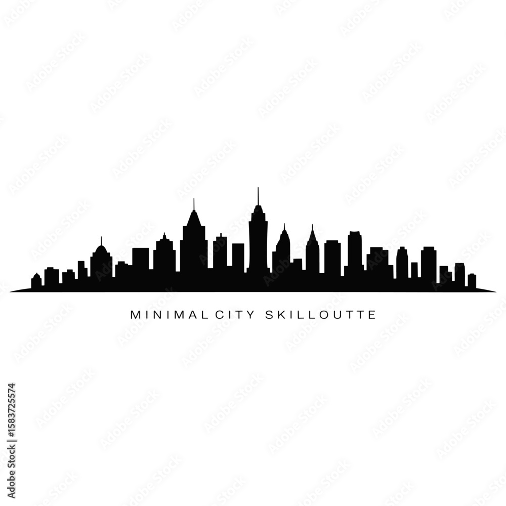 Fototapeta premium City Skyline Silhouette: A minimalist black silhouette of an urban cityscape. Capturing the essence of architectural design, urban life, and modern minimalism.