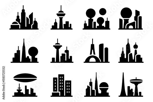 Modern urban skylines collection in silhouette style