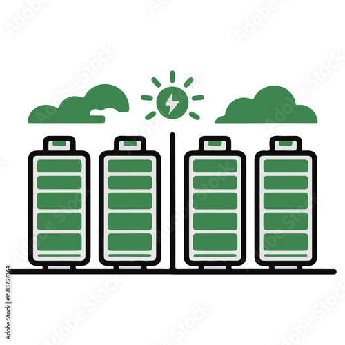 Green Energy Storage with Solar Charging and Full Batteries Icon