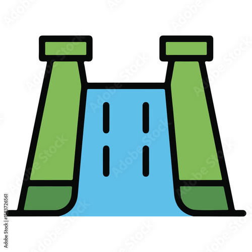 Hydroelectric Dam Icon with Flowing Water in Flat Style