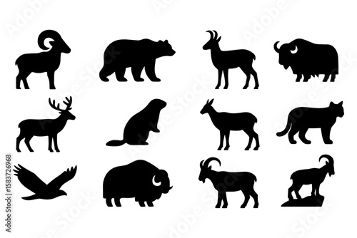 Wild animal silhouettes: forest and mountain wildlife collection