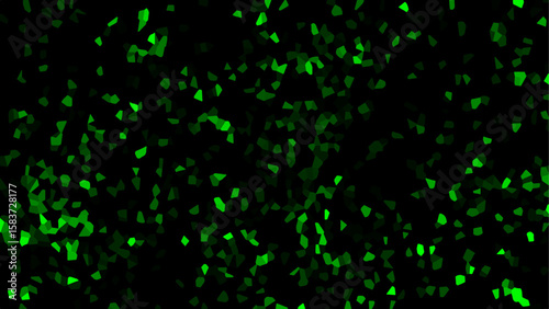 Abstract digital texture with scattered glowing green particles in a black background. Irregular and organic in shape, or data points with futuristic, digital, or biological aesthetic, sci-fi design