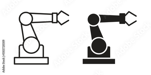 Industrial robot icons designed in filled, outline, line and stroke style