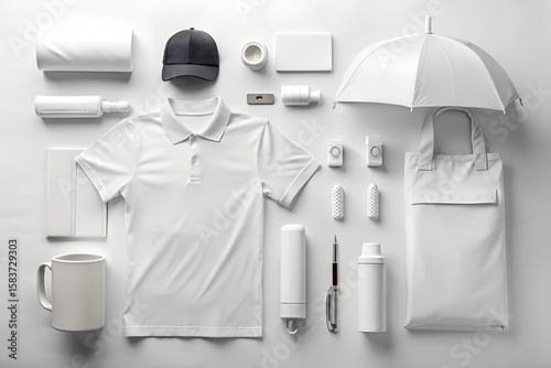 Collection of white promotional merchandise items