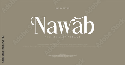 Nawab Minimal luxury font logo alphabet. Typography beauty fashion elegant fonts for logo, brand etc. Typography typeface uppercase lowercase and number. 
