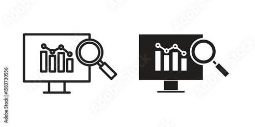 Data Analysing icons designed in filled, outline, line and stroke style