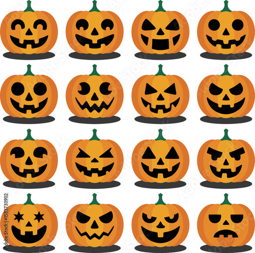 Jack-o’-Lantern Pumpkin Face Set – Halloween Vector Collection