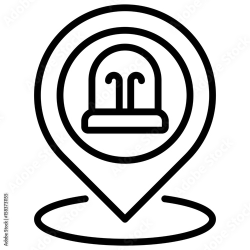 Hospital Location Outline Icon Vector Design - Pin location with hospital building, representing medical facility location or healthcare map point
