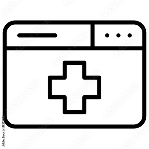 Medical Website Outline Icon Vector Design - Web browser window with a medical cross, representing an online health platform or service portal