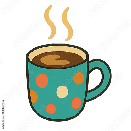 Trendy halftone style Coffee and Dessert Vector cutout Clipart, Cups, coffee, on Gray Background, Food Illustration for Café and Bakery Designs and for mixed media.