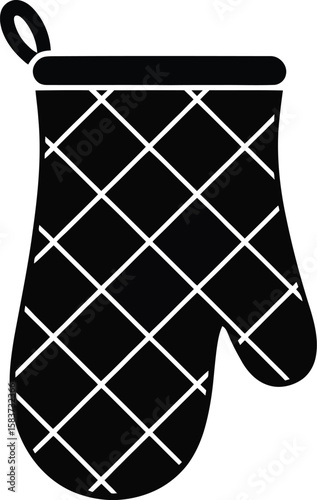 Simple black and white icon of a quilted oven mitt