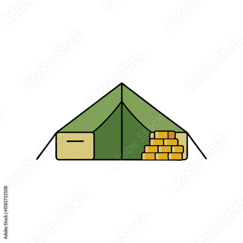 Vector art of a green camping tent with bricks isolated on white background