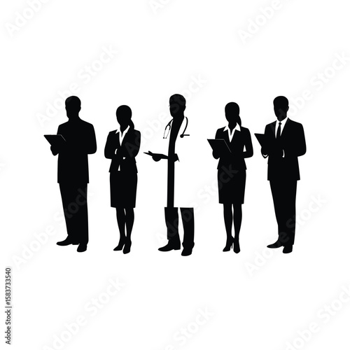 Silhouette of a medical team of doctors and business people healthcare professionals medical staff business meeting