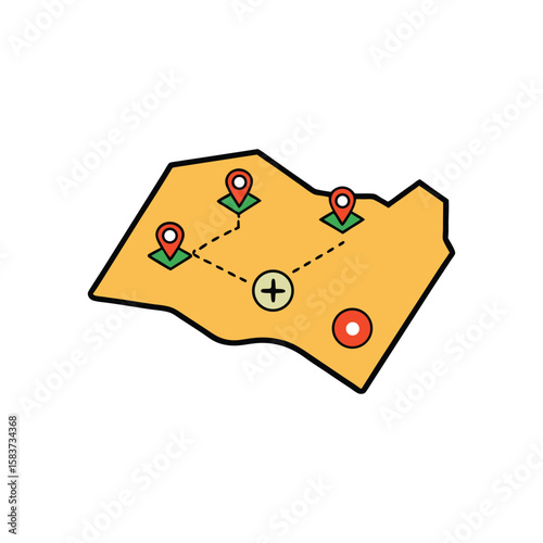 Vector art of a map with location pins indicating destinations