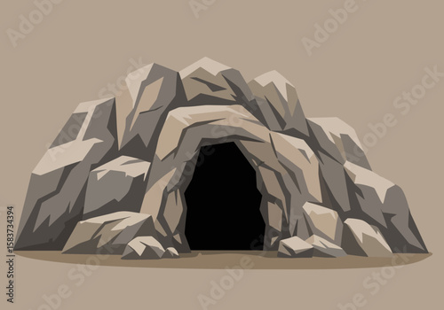 Rock cave with a dark entrance rough pixelated texture neutral tones