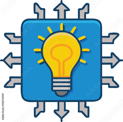  Flat Vector Icon of Light Bulb and Microchip Representing AI and Creative Technology