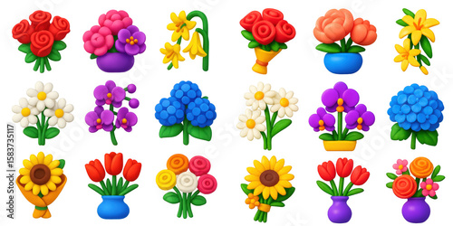 3D Floral Icon Set