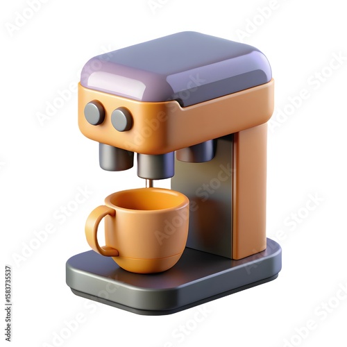3D Coffee Machine – Realistic Modern Espresso Maker in Isometric View, Kitchen Appliance Illustration

