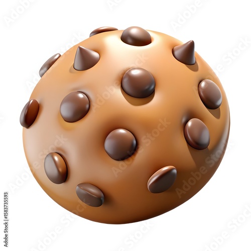 3D Cookie Icon – Realistic Chocolate Chip Cookie in Isometric View, Cute Bakery Snack Illustration