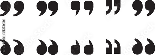 quotation marks, bold typography, minimalist design, graphic elements, punctuation symbols,	