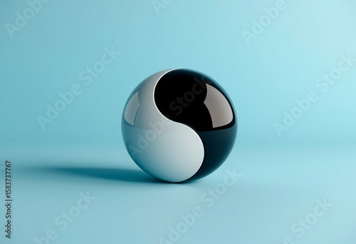 Glossy Yin Yang Sphere on Light Blue Background ball