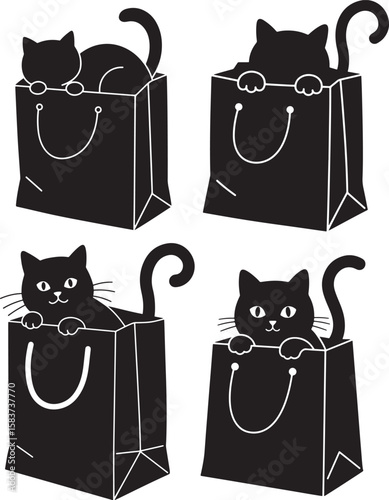 Black cat hiding in paper bag silhouette