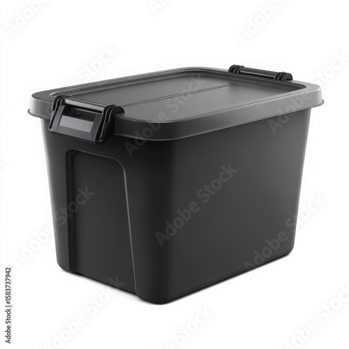 3D Render of a Black Plastic Storage Container on transparent Background - Organization, Storage Solution